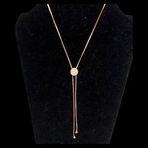 Lariat Style Reversible Crystal Stations Necklace Love Script Gold Tone
